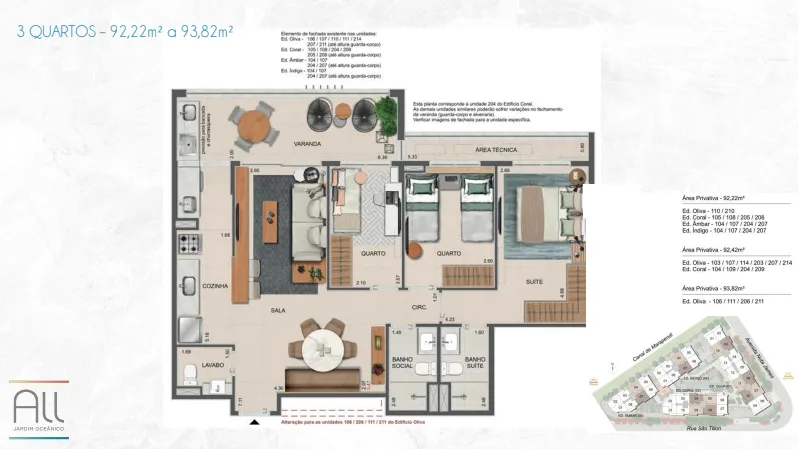 Planta 3: All Jardim Oceânico, apartamento de alto padrão na Barra da Tijuca, Rio de Janeiro