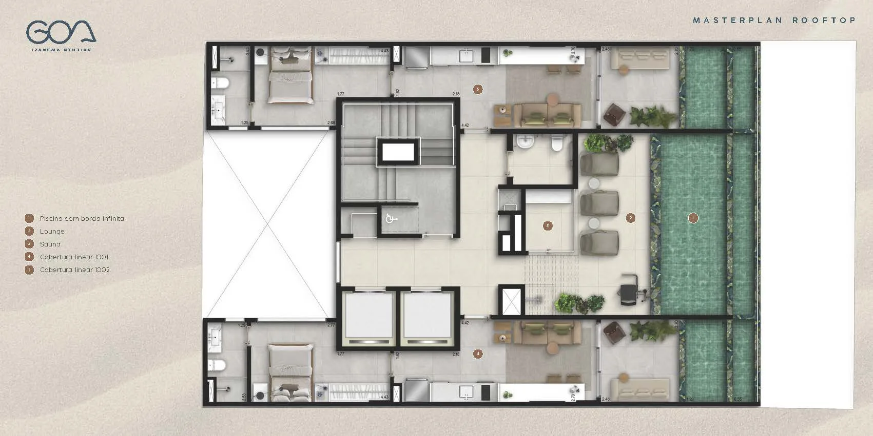 Planta 1: Goa Ipanema Studios, studio de alto padrão em Ipanema, Rio de Janeiro