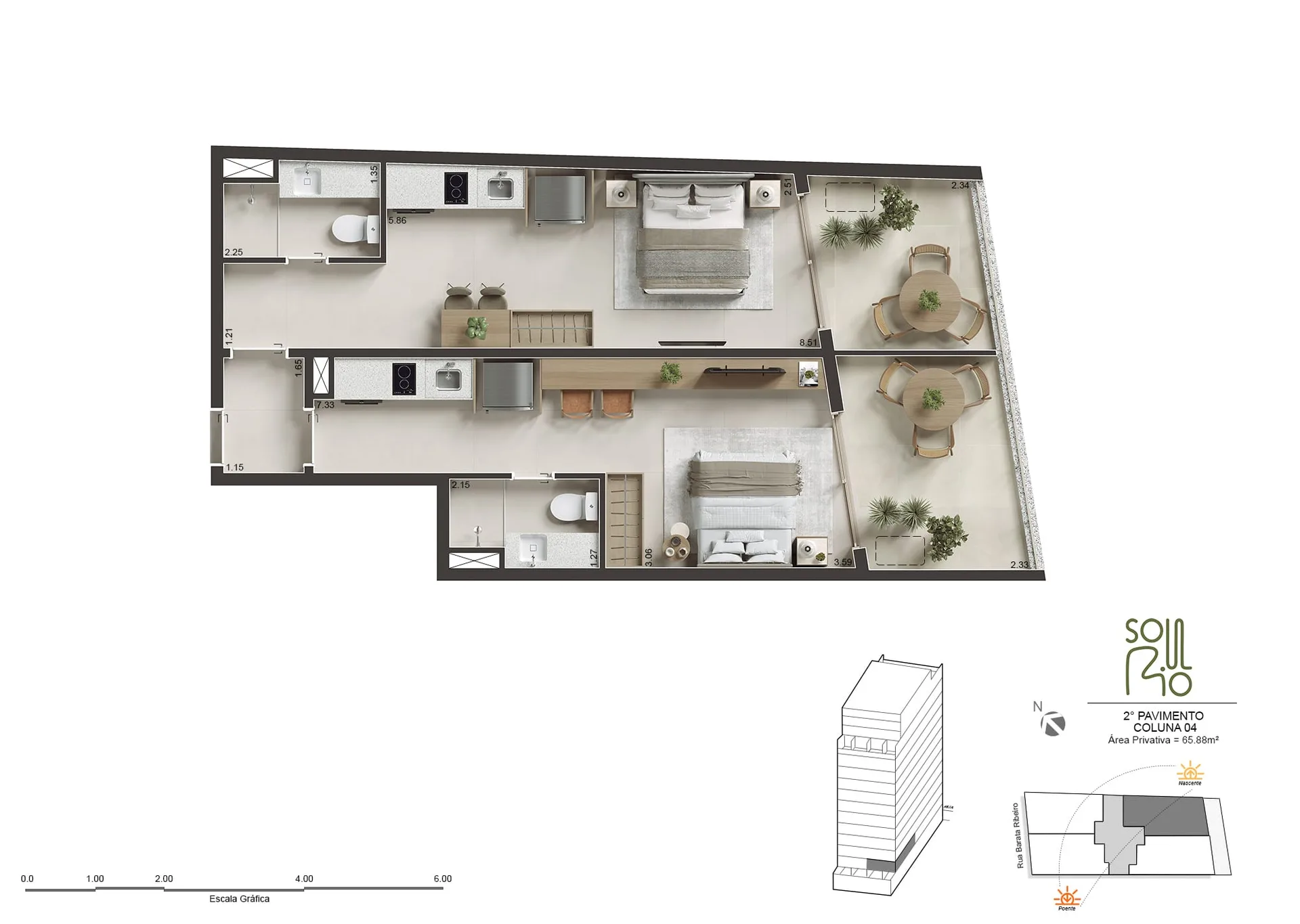 Planta 6: Soul Rio Barata Ribeiro Copacabana, studio de alto padrão em Copacabana, Rio de Janeiro