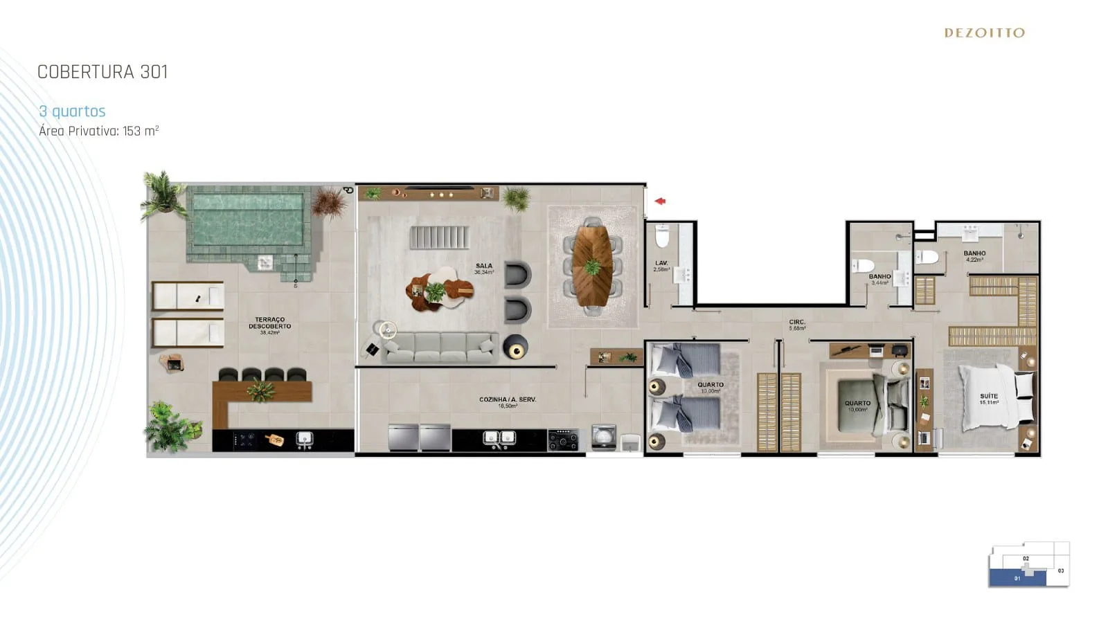 Planta 10: Dezoitto Jardim Oceanico, apartamento de alto padrão na Barra da Tijuca, Rio de Janeiro