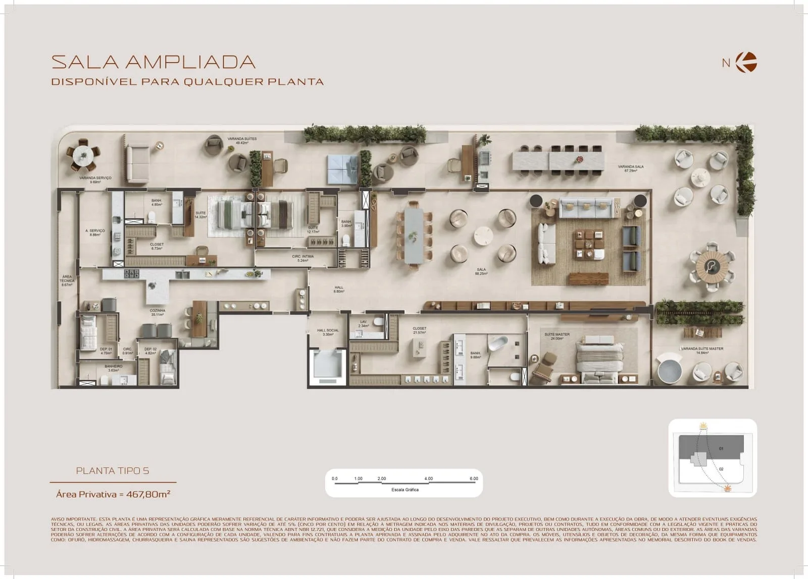Planta 11: Atto Pininfarina Barra, apartamento de alto padrão na Barra da Tijuca, Rio de Janeiro
