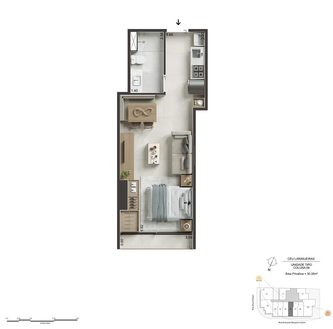 Planta 9: Céu Laranjeiras, studio de alto padrão em Outro, Rio de Janeiro