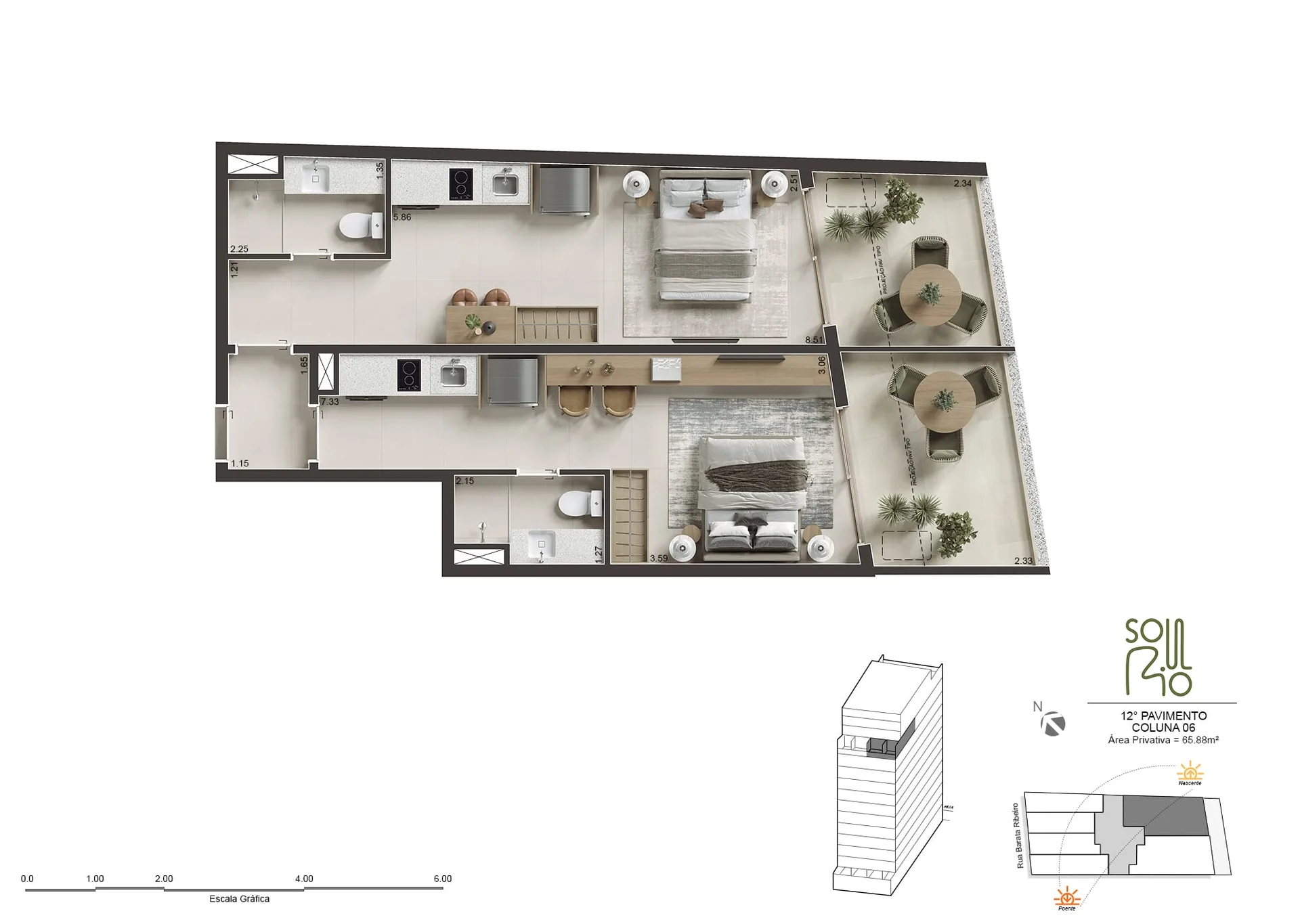 Planta 15: Soul Rio Barata Ribeiro Copacabana, studio de alto padrão em Copacabana, Rio de Janeiro
