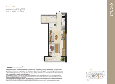 Planta 20: Guima Botafogo, studio de alto padrão em Botafogo, Rio de Janeiro