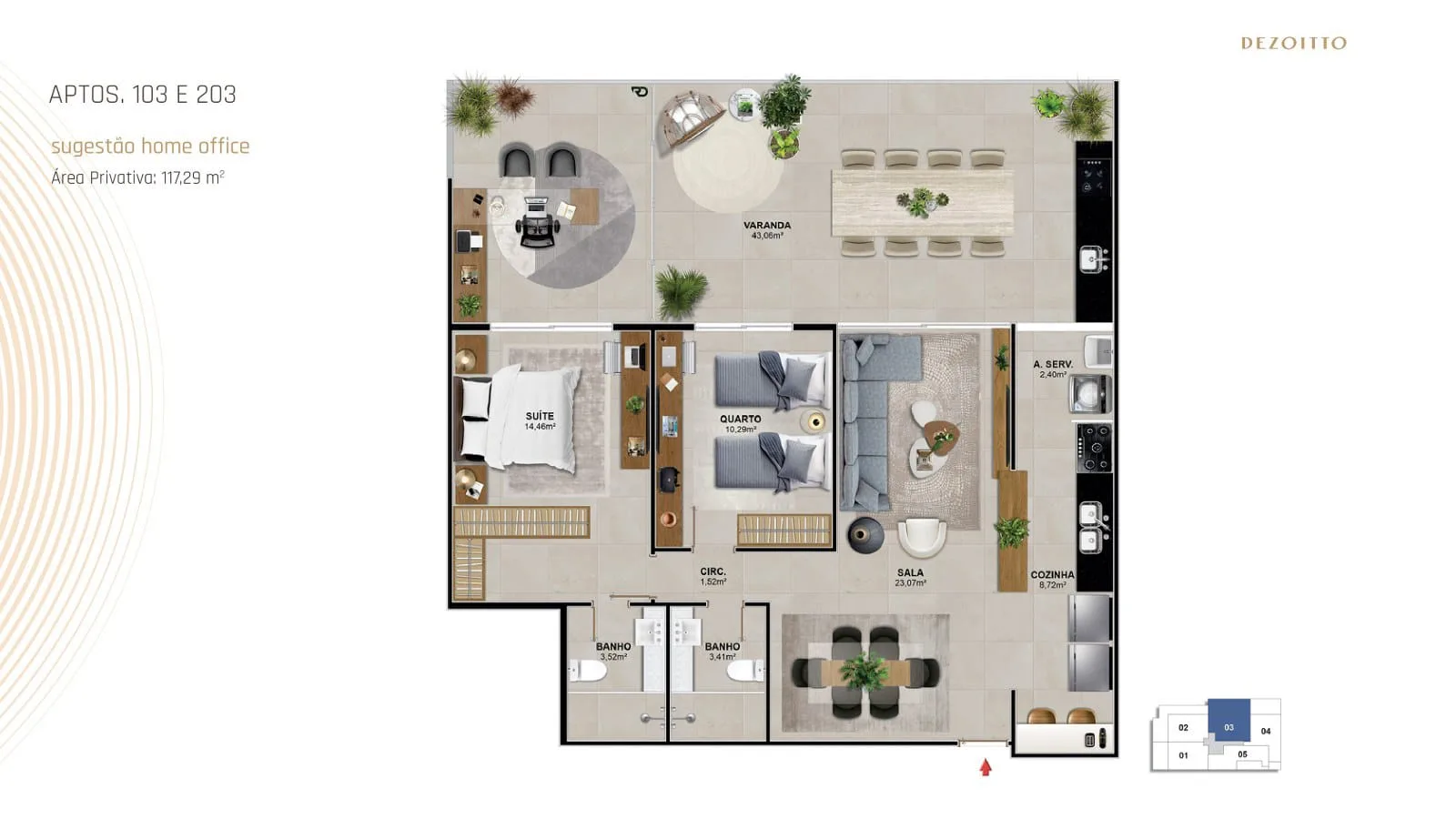 Planta 6: Dezoitto Jardim Oceanico, apartamento de alto padrão na Barra da Tijuca, Rio de Janeiro