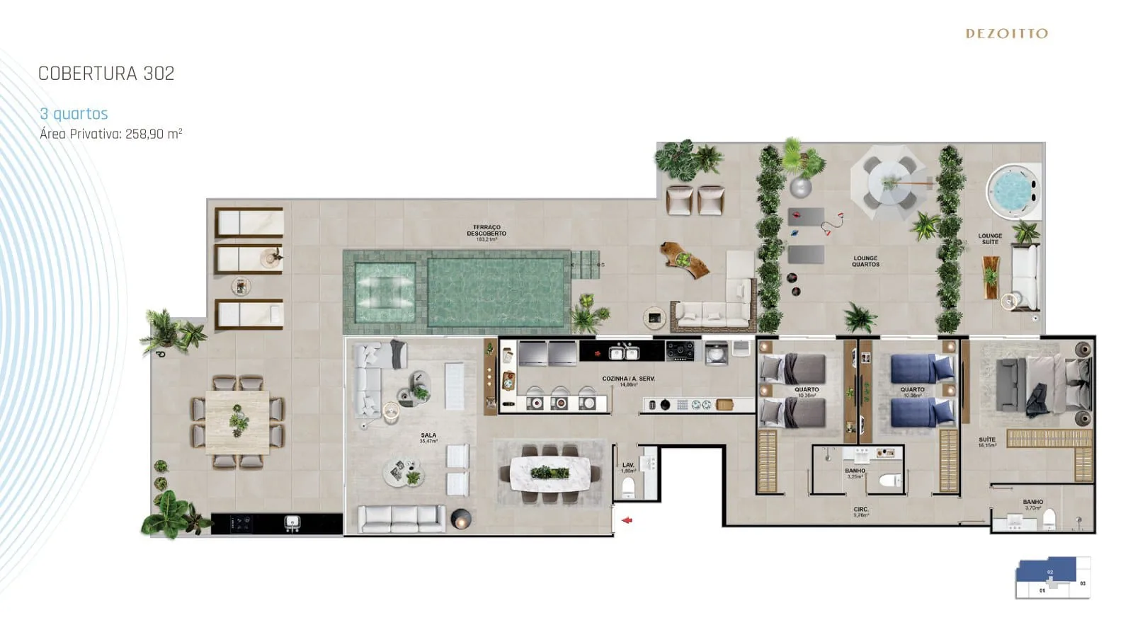 Planta 11: Dezoitto Jardim Oceanico, apartamento de alto padrão na Barra da Tijuca, Rio de Janeiro