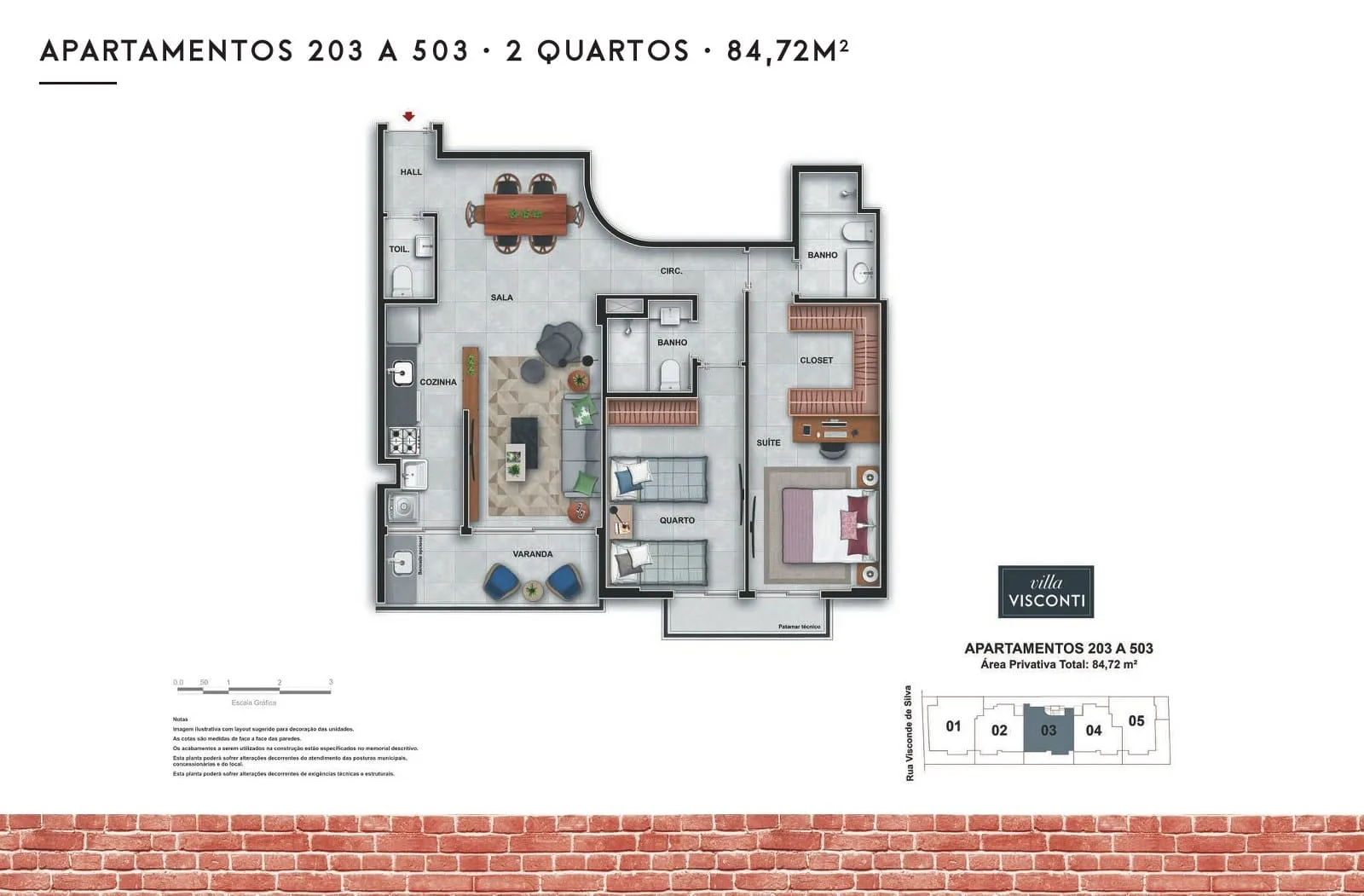 Planta 3: Villa Visconti Botafogo, apartamento de alto padrão em Botafogo, Rio de Janeiro