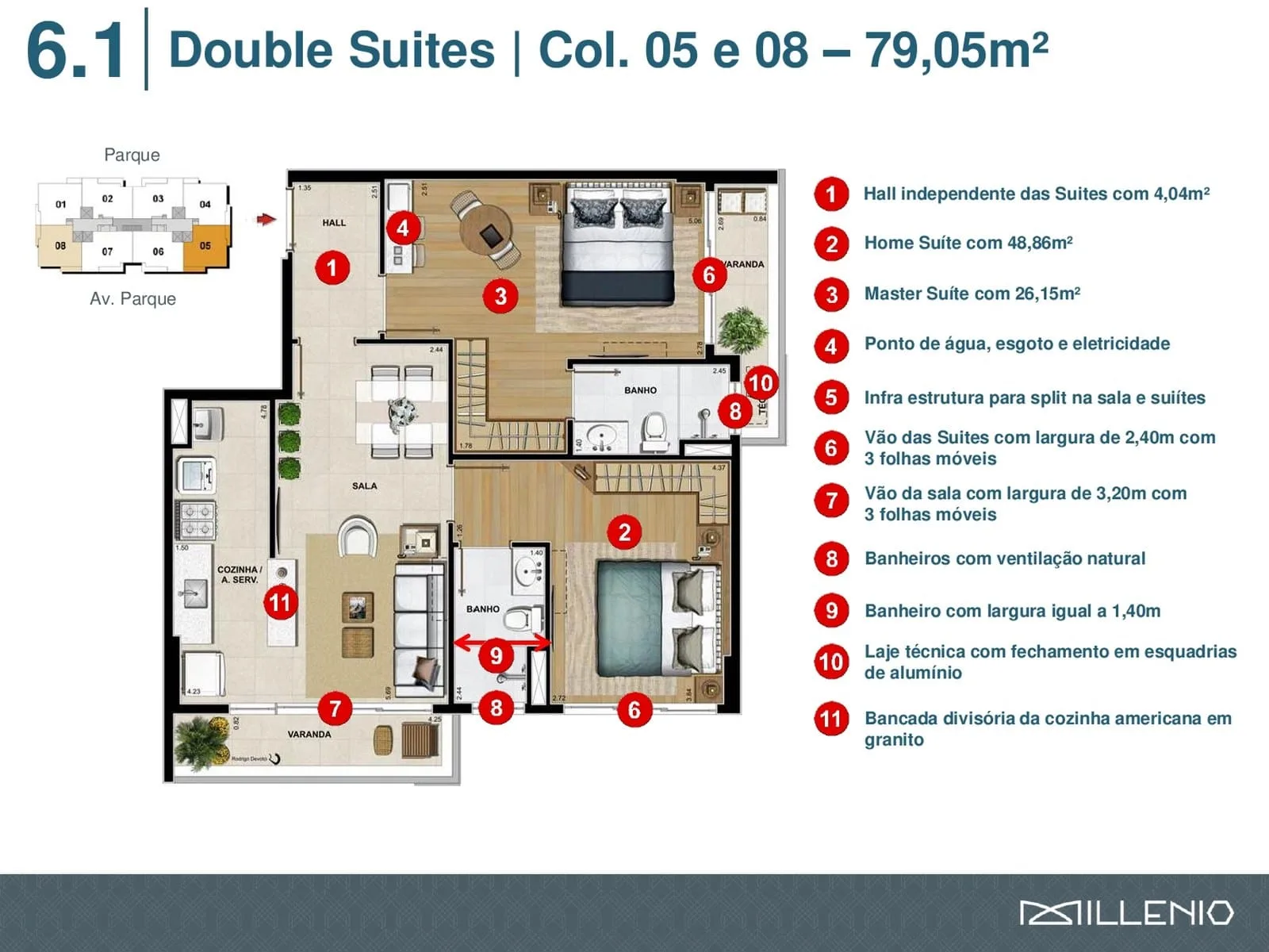 Planta 8: Millenio Ilha Pura, apartamento de alto padrão na Barra da Tijuca, Rio de Janeiro