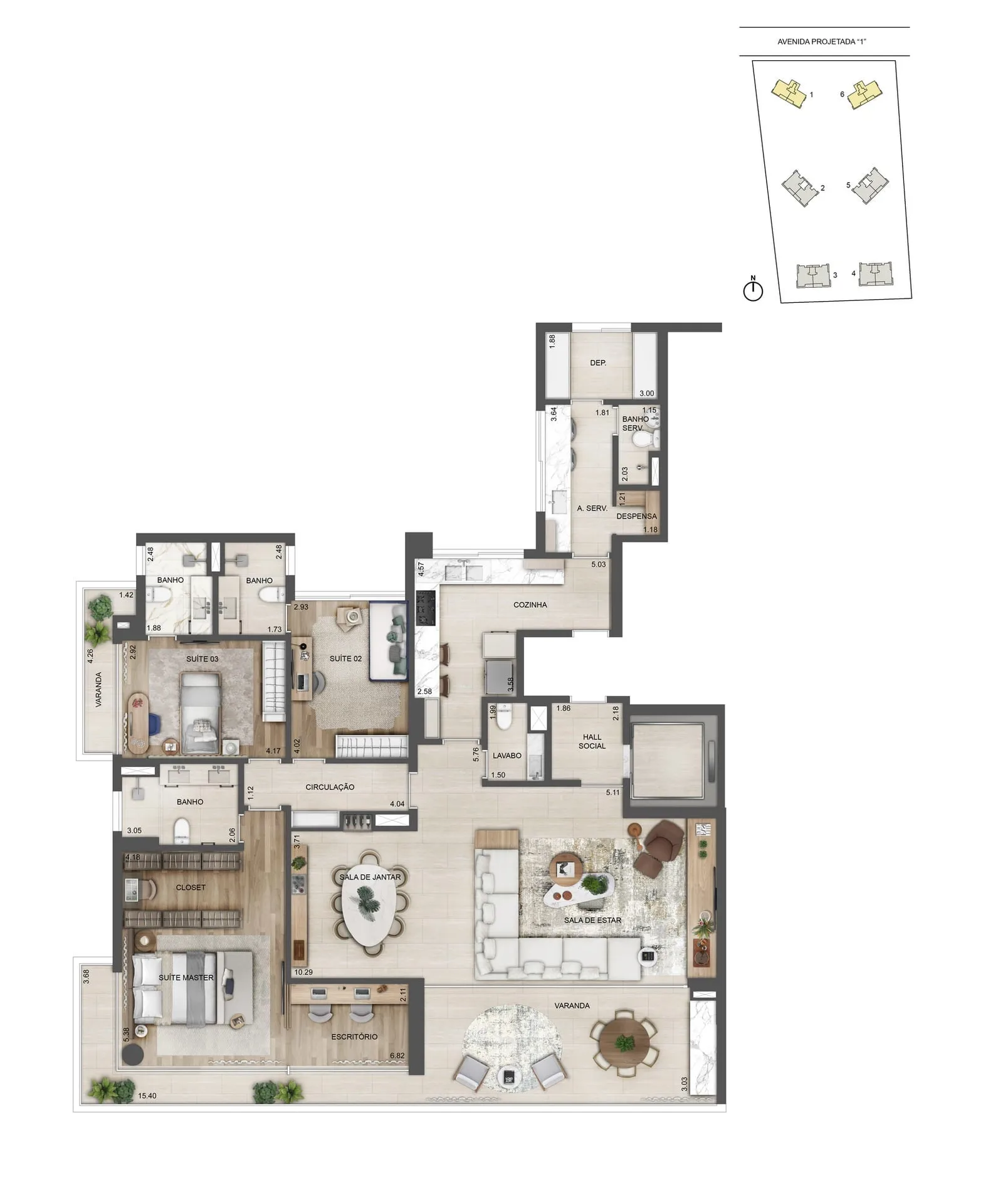 Planta 18: Oceana Golf Residence, apartamento de alto padrão na Barra da Tijuca, Rio de Janeiro