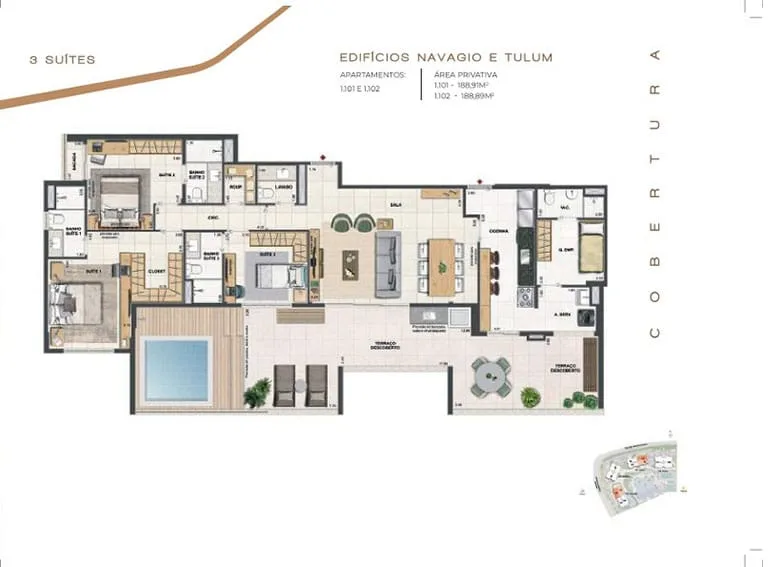 Planta 3: Orygem Acqua Home, apartamento de alto padrão na Barra da Tijuca, Rio de Janeiro
