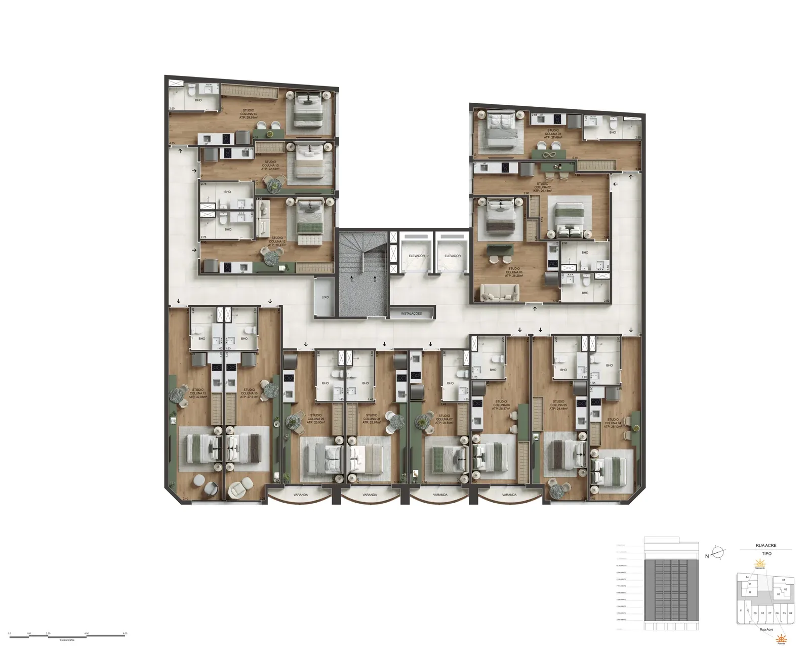 Planta 1: Áureos Rio Residencial, studio de alto padrão no Centro, Rio de Janeiro