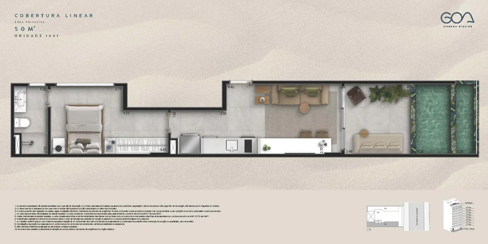 Planta 11: Goa Ipanema Studios, studio de alto padrão em Ipanema, Rio de Janeiro