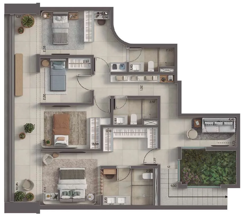 Planta 7: Insigna Península, apartamento de alto padrão na Barra da Tijuca, Rio de Janeiro