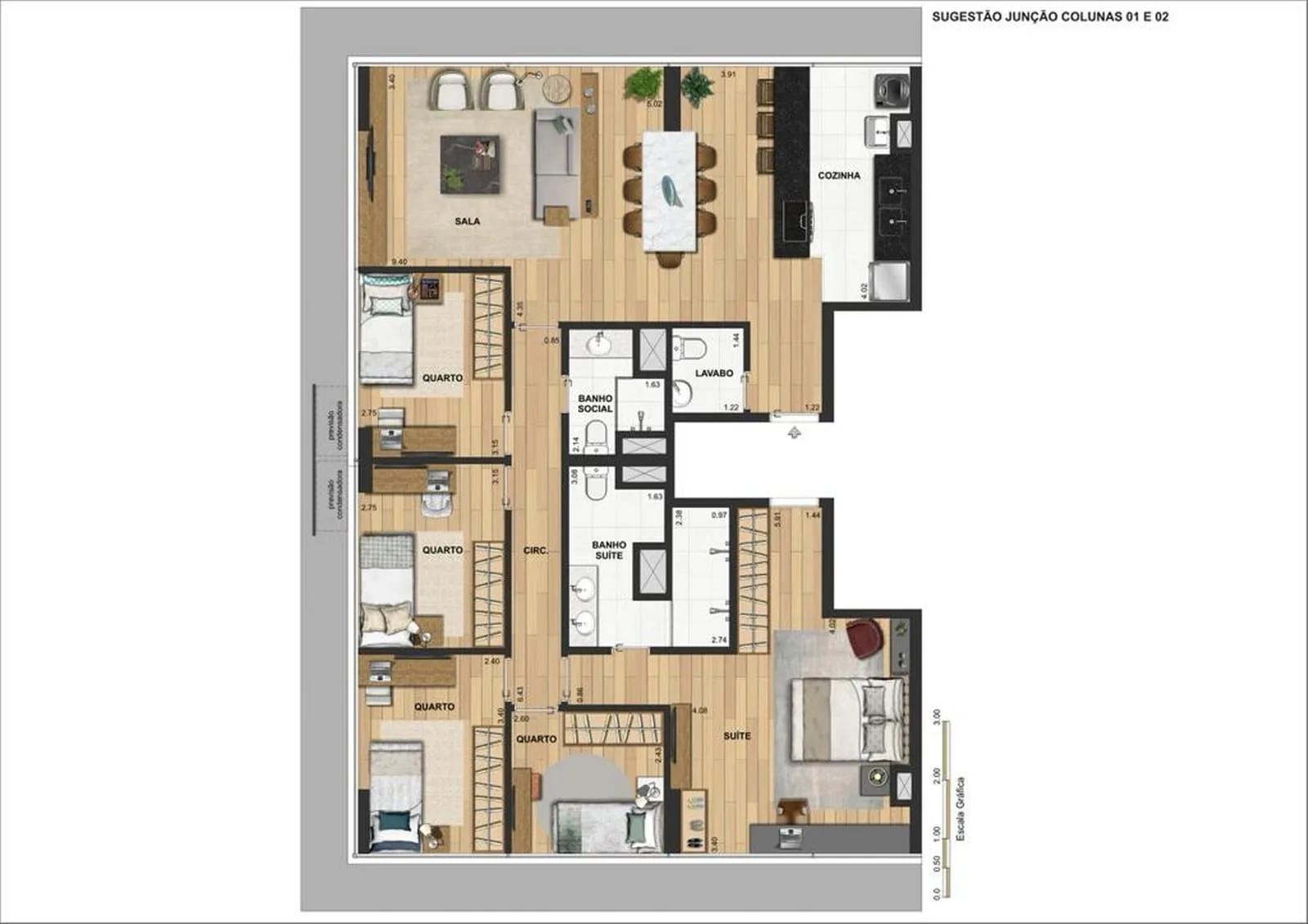 Planta 1: Murano Residencial, apartamento de alto padrão na Barra Olímpica, Rio de Janeiro