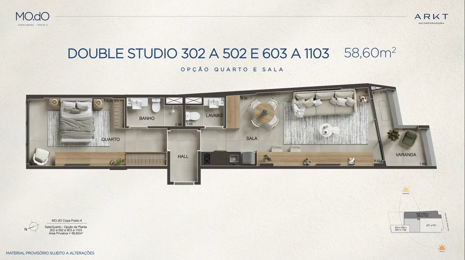 Planta 13: Mo.do Copacabana Posto 4, studio de alto padrão em Copacabana, Rio de Janeiro