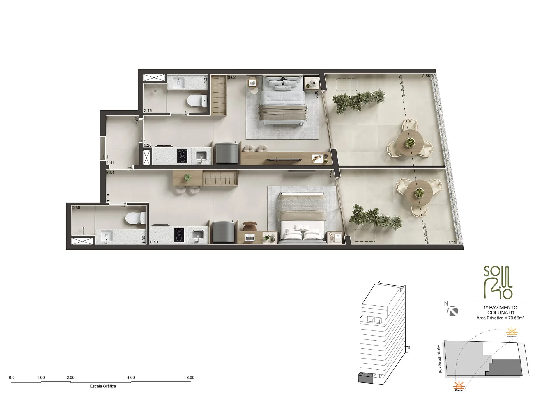 Planta 3: Soul Rio Barata Ribeiro Copacabana, studio de alto padrão em Copacabana, Rio de Janeiro