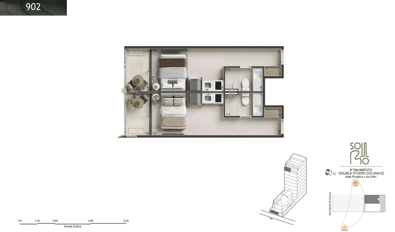 Planta 20: Soul Rio Ipanema, studio de alto padrão em Ipanema, Rio de Janeiro