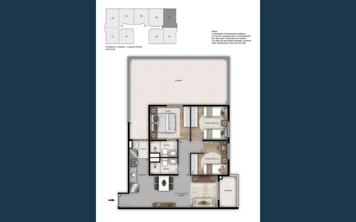 Planta 3: Américas 19 Recreio Residence, apartamento de alto padrão no Recreio dos Bandeirantes, Rio de Janeiro