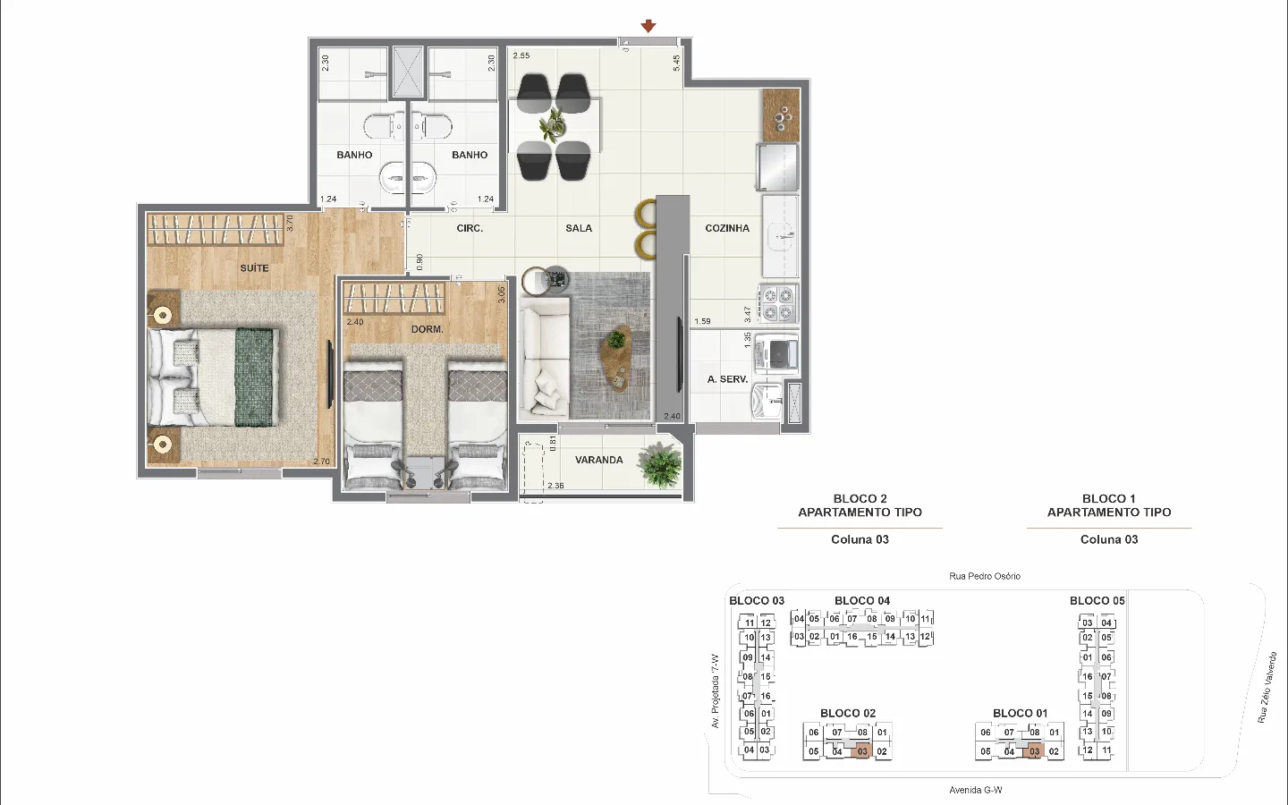 Planta 2: Orla Recreio Reserva, apartamento de alto padrão no Recreio dos Bandeirantes, Rio de Janeiro