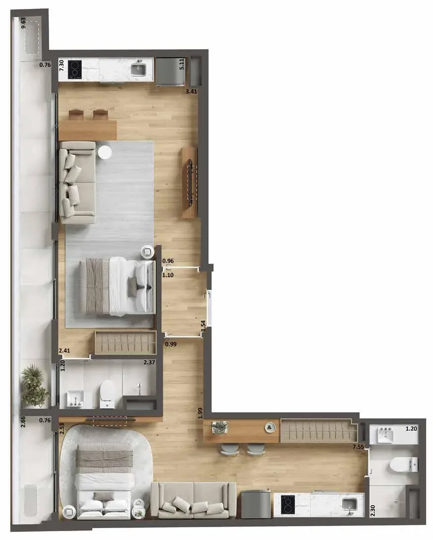Planta 13: Ben in Rio Barão da Torre, studio de alto padrão em Ipanema, Rio de Janeiro