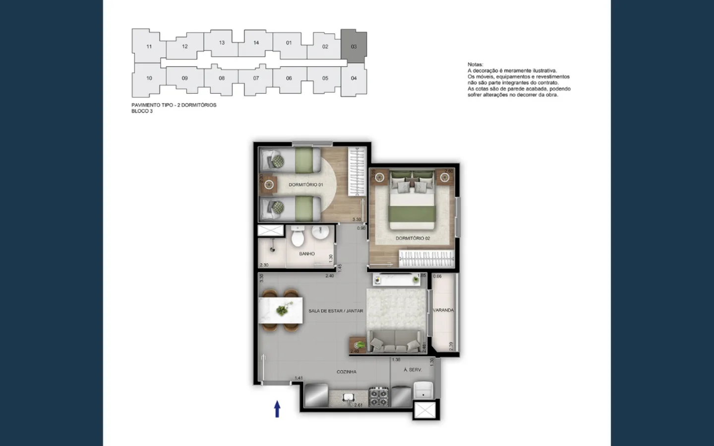 Planta 3: Orla Recreio Praia do Pontal, apartamento de alto padrão no Recreio dos Bandeirantes, Rio de Janeiro