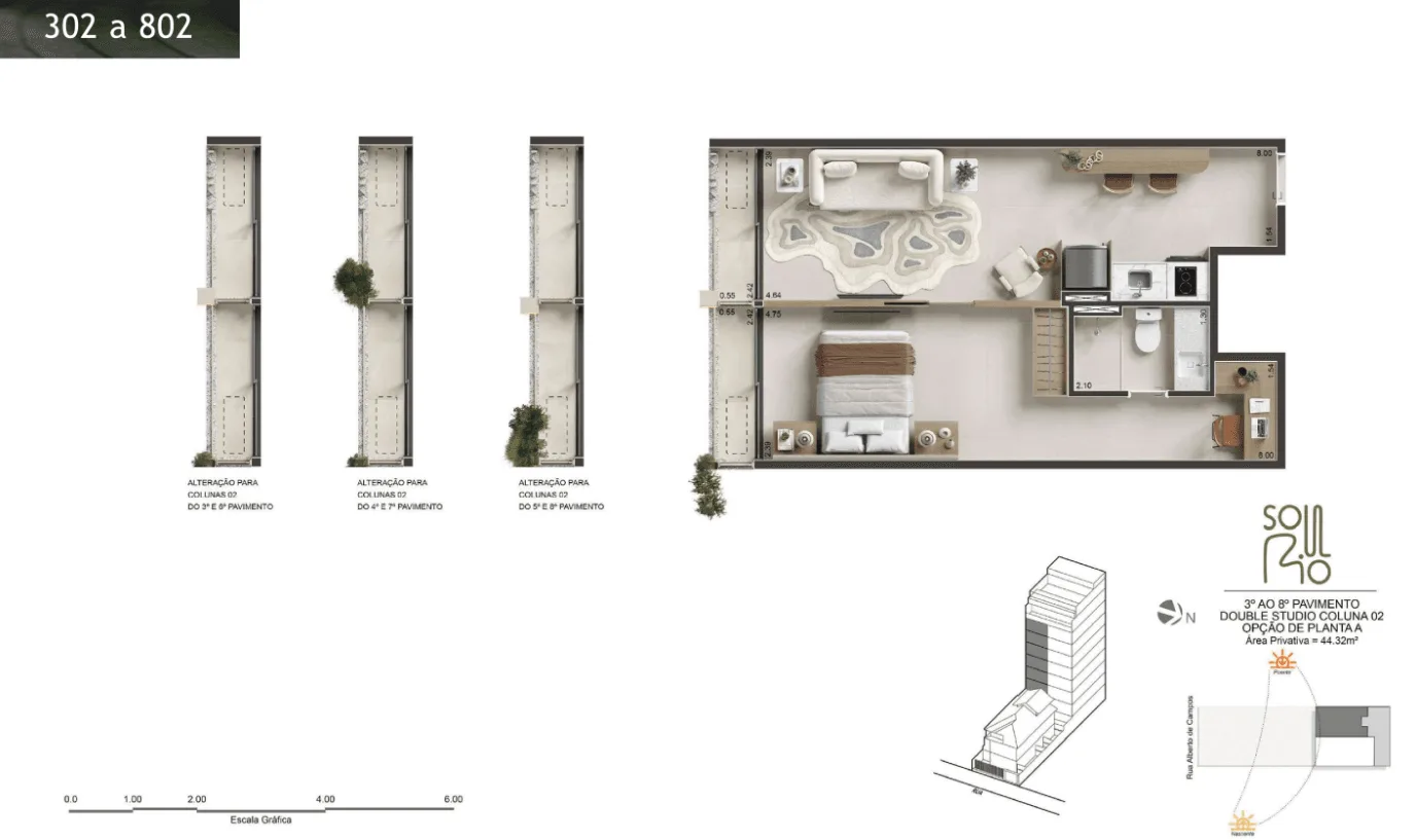 Planta 18: Soul Rio Ipanema, studio de alto padrão em Ipanema, Rio de Janeiro