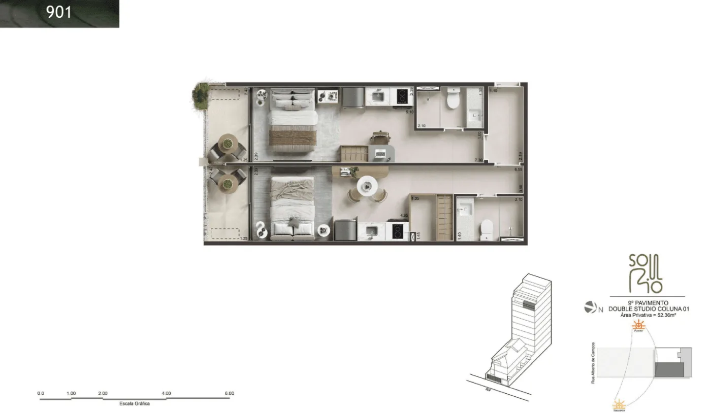 Planta 37: Soul Rio Ipanema, studio de alto padrão em Ipanema, Rio de Janeiro