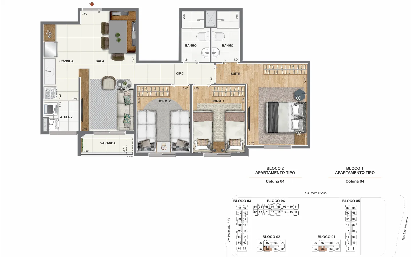 Planta 3: Orla Recreio Reserva, apartamento de alto padrão no Recreio dos Bandeirantes, Rio de Janeiro