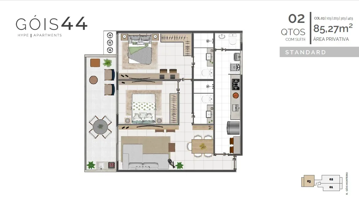 Planta 4: Góis 44 Hype Apartments, apartamento de alto padrão em Botafogo, Rio de Janeiro