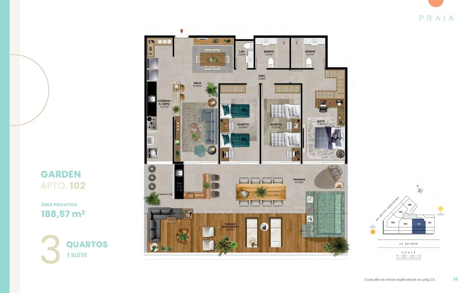 Planta 1: Praia Residencial Mar, apartamento de alto padrão na Barra da Tijuca, Rio de Janeiro