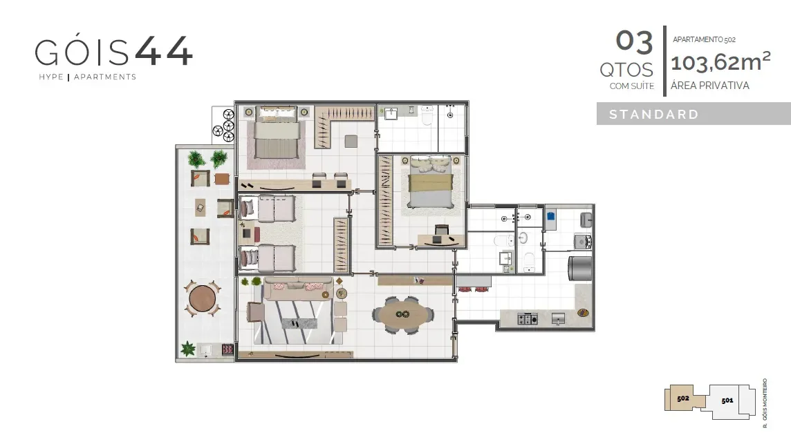 Planta 5: Góis 44 Hype Apartments, apartamento de alto padrão em Botafogo, Rio de Janeiro