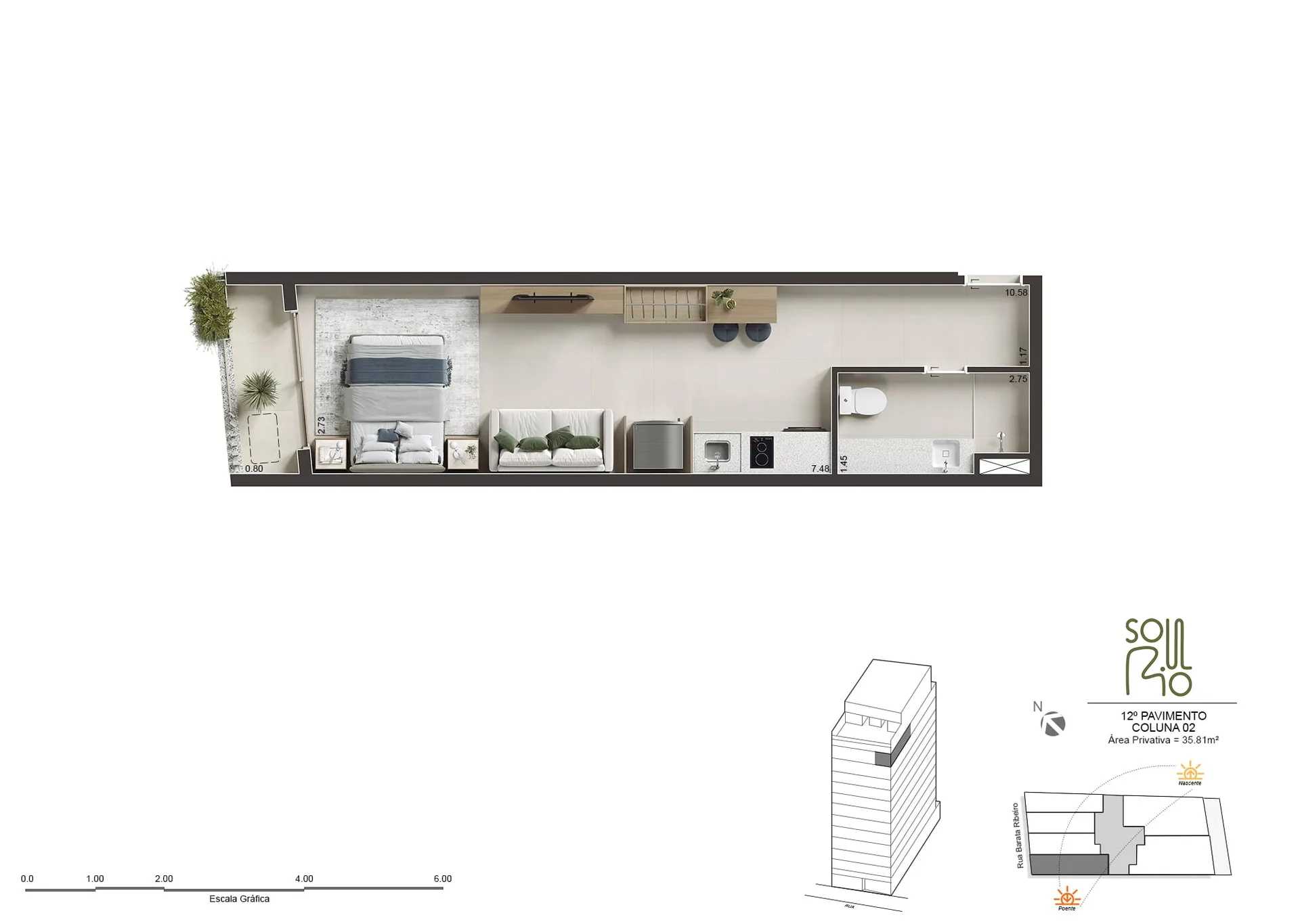 Planta 16: Soul Rio Barata Ribeiro Copacabana, studio de alto padrão em Copacabana, Rio de Janeiro