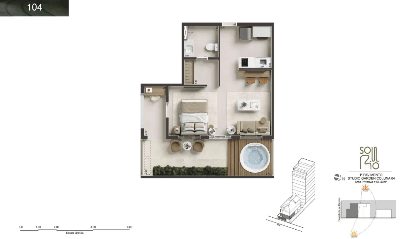 Planta 9: Soul Rio Ipanema, studio de alto padrão em Ipanema, Rio de Janeiro