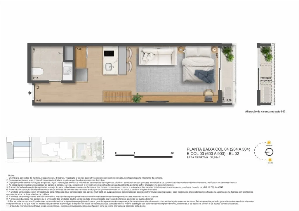 Planta 3: Ben in Rio Prudente 1356, studio de alto padrão em Ipanema, Rio de Janeiro