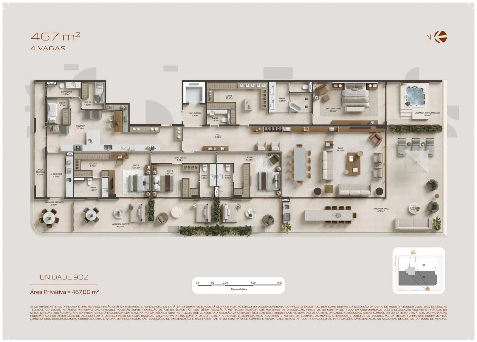Planta 10: Atto Pininfarina Barra, apartamento de alto padrão na Barra da Tijuca, Rio de Janeiro