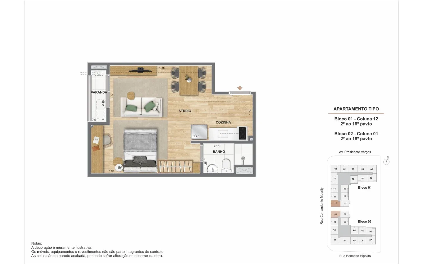 Planta 2: Saudosa Praça Onze Residencial, studio de alto padrão no Centro, Rio de Janeiro