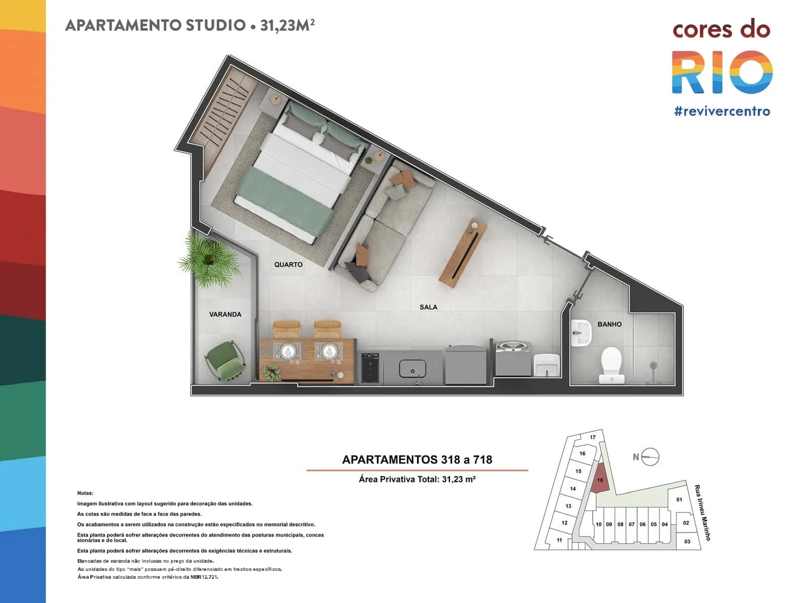 Planta 1: Cores do Rio, studio de alto padrão no Centro, Rio de Janeiro