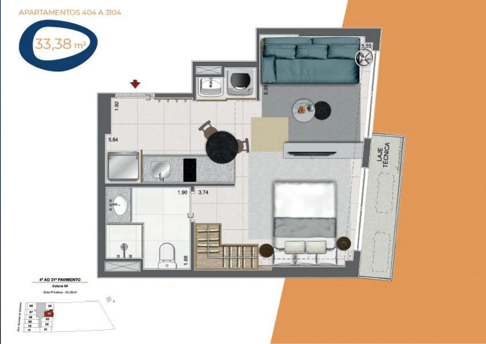Planta 15: Residencial Skylux, studio de alto padrão no Centro, Rio de Janeiro