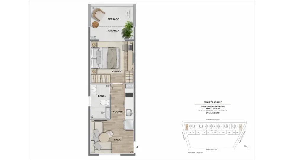 Planta 20: Connect Square, studio de alto padrão no Centro, Rio de Janeiro
