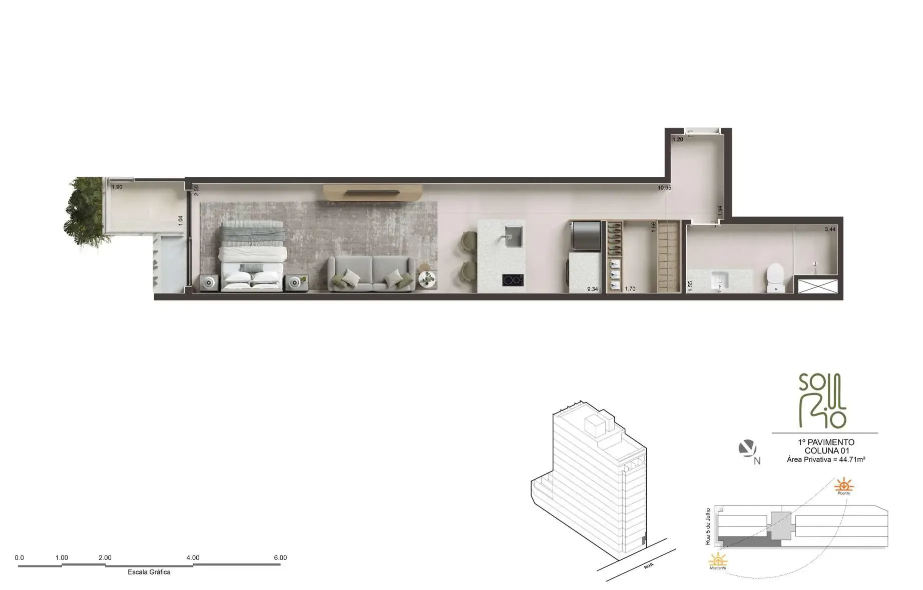 Planta 1: Soul Rio Cinco de Julho, studio de alto padrão em Copacabana, Rio de Janeiro