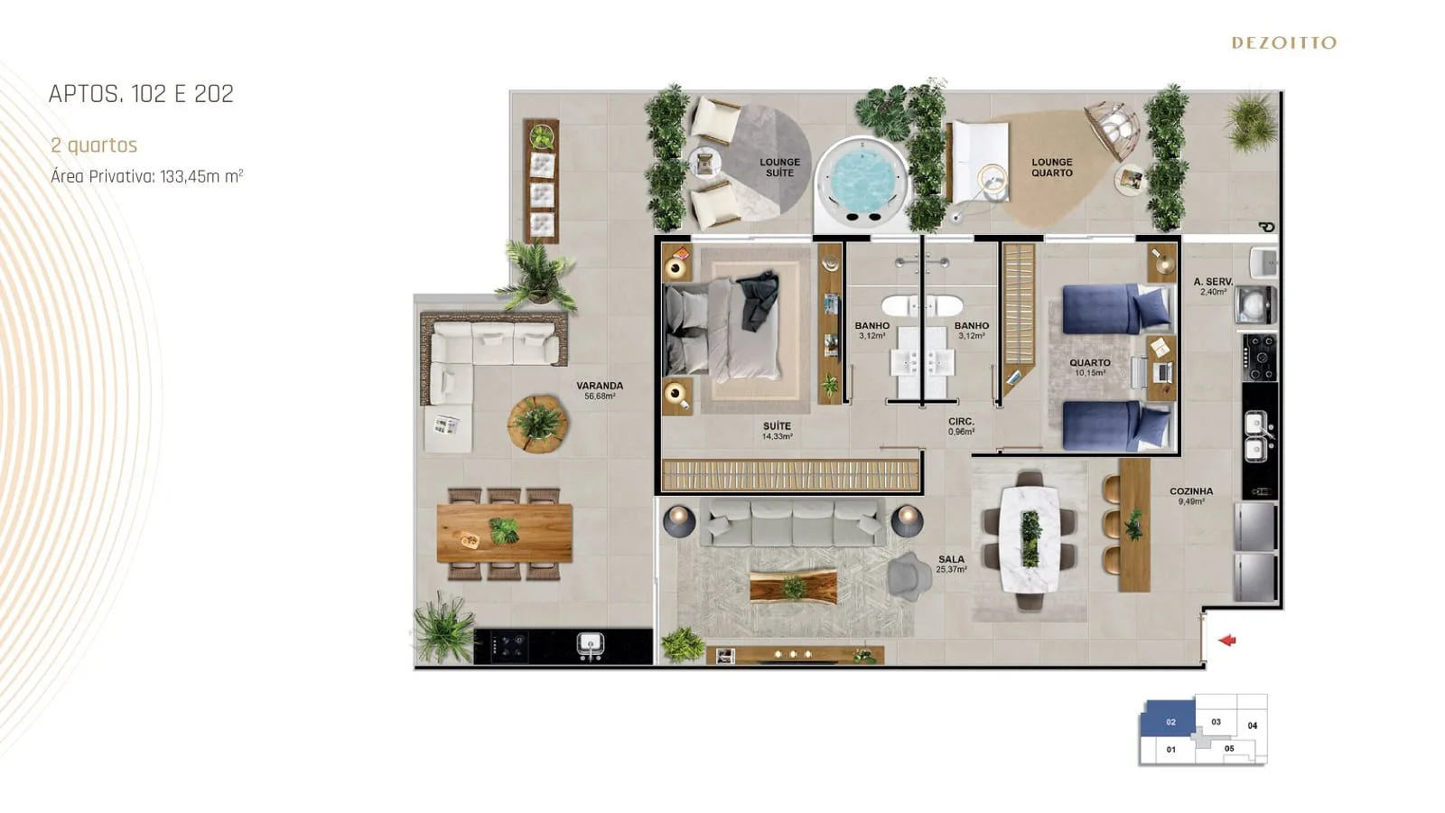 Planta 4: Dezoitto Jardim Oceanico, apartamento de alto padrão na Barra da Tijuca, Rio de Janeiro