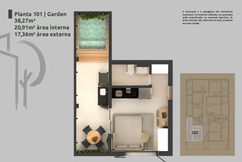 Planta 1: Residencial Vilares Copacabana, studio de alto padrão em Copacabana, Rio de Janeiro