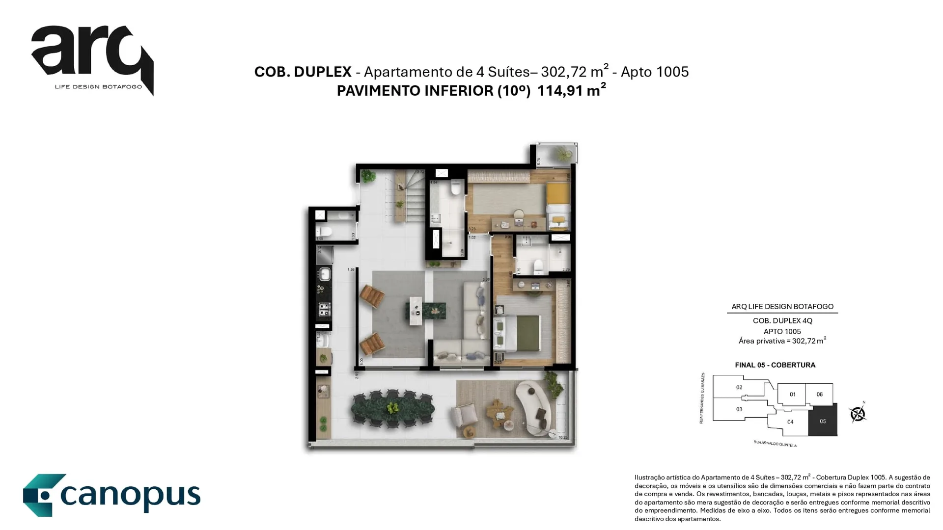 Planta 15: Arq Life Design Botafogo, apartamento de alto padrão em Botafogo, Rio de Janeiro