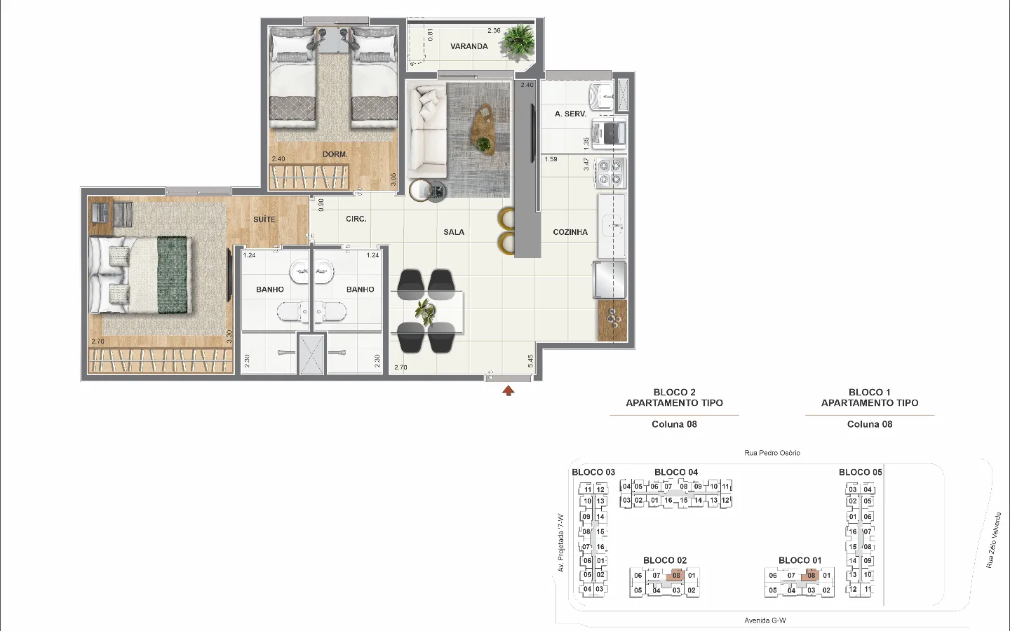 Planta 5: Orla Recreio Reserva, apartamento de alto padrão no Recreio dos Bandeirantes, Rio de Janeiro