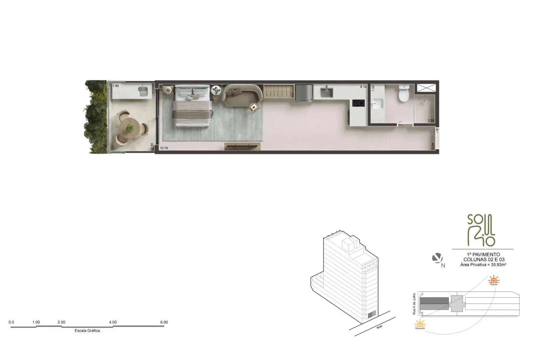 Planta 2: Soul Rio Cinco de Julho, studio de alto padrão em Copacabana, Rio de Janeiro