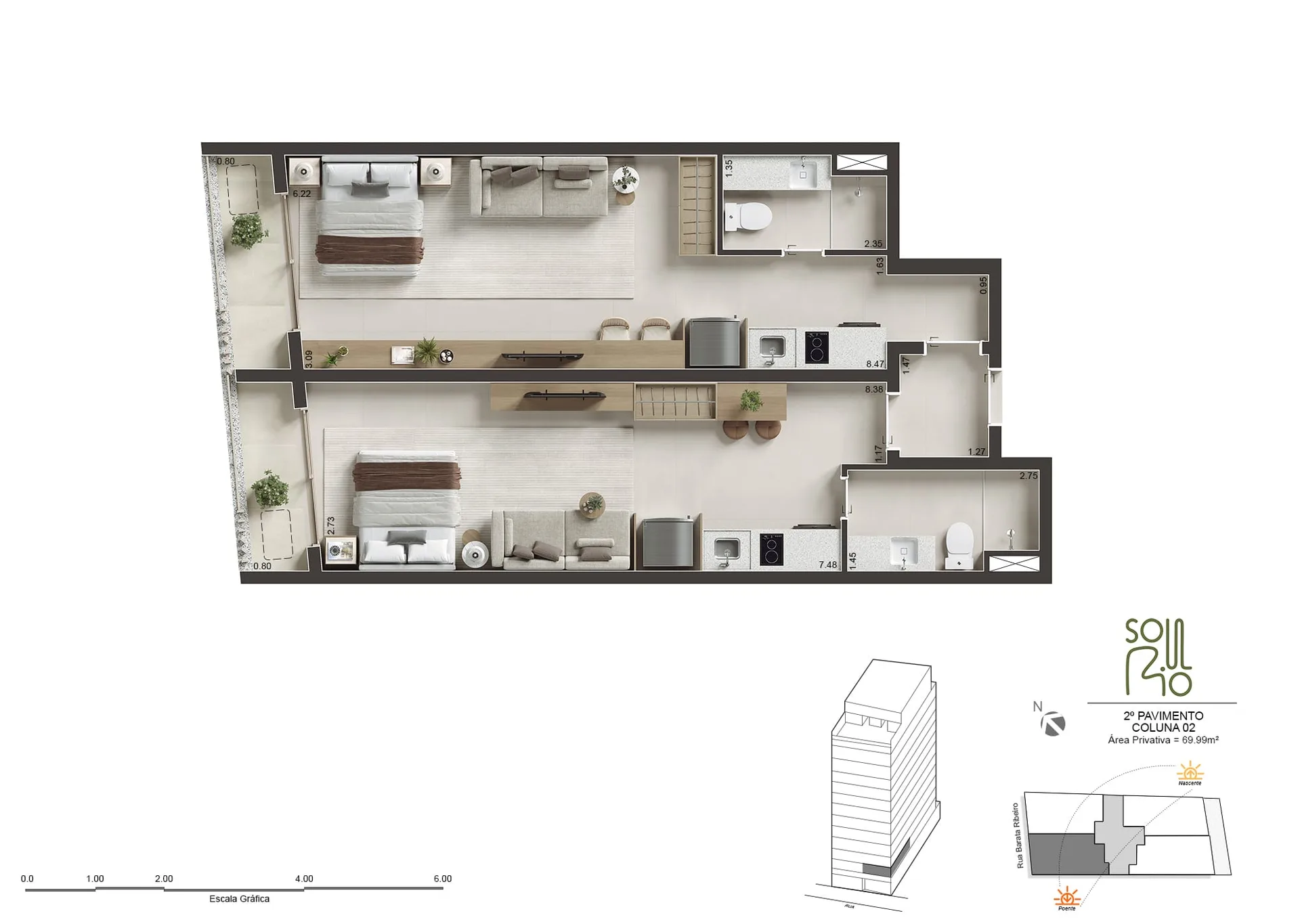 Planta 7: Soul Rio Barata Ribeiro Copacabana, studio de alto padrão em Copacabana, Rio de Janeiro