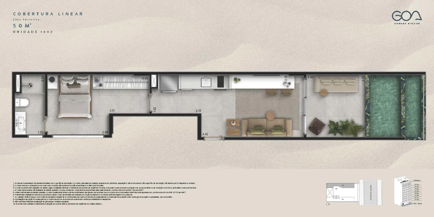 Planta 12: Goa Ipanema Studios, studio de alto padrão em Ipanema, Rio de Janeiro