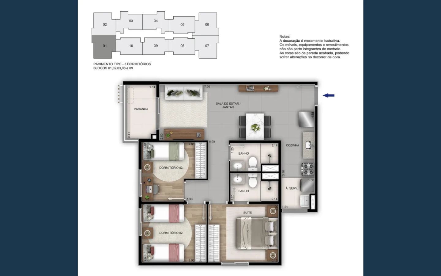 Planta 2: Américas 19 Recreio Residence, apartamento de alto padrão no Recreio dos Bandeirantes, Rio de Janeiro