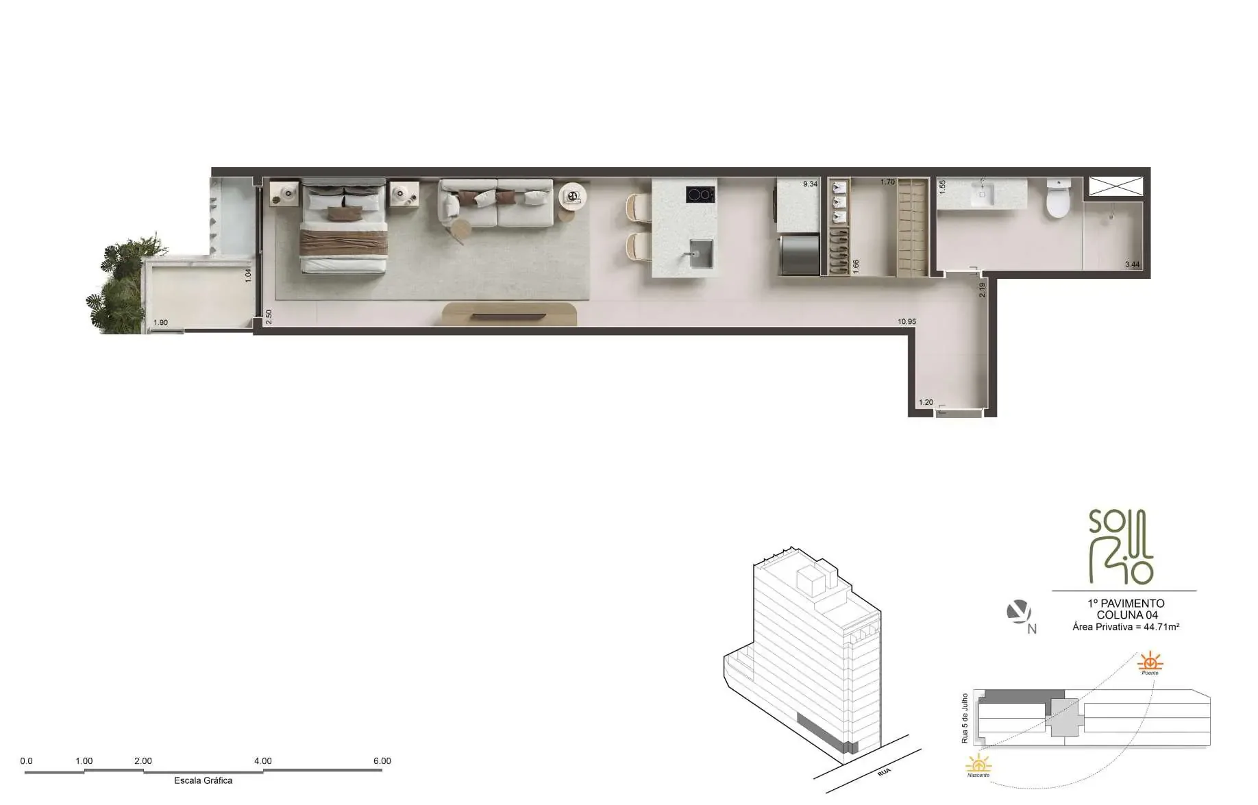 Planta 3: Soul Rio Cinco de Julho, studio de alto padrão em Copacabana, Rio de Janeiro