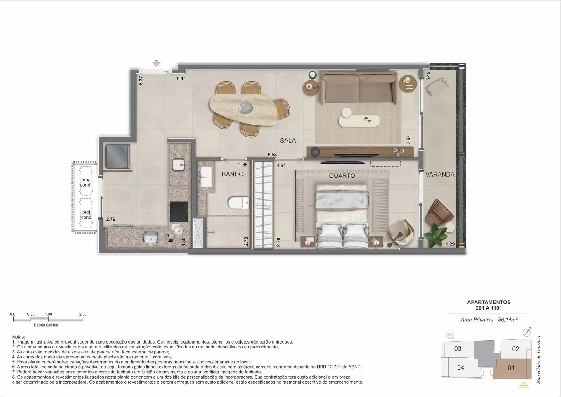 Planta 1: Nook Copacabana, studio de alto padrão em Copacabana, Rio de Janeiro